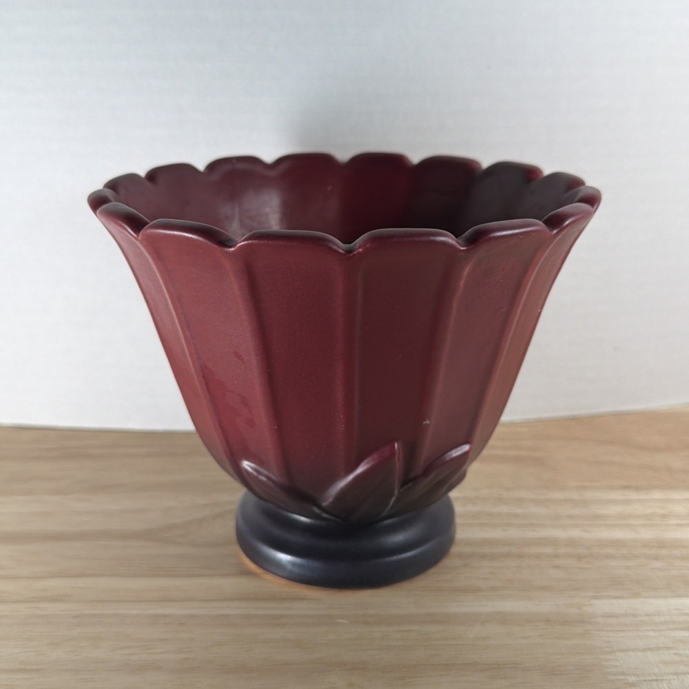 1930s Weller Style Mulberry Fluted Vase 5" Tall Signed Vintage